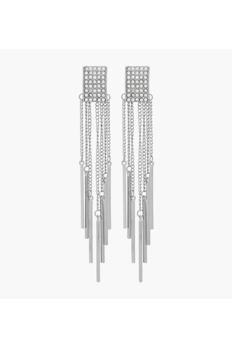 لايف ستايل Silver Tone Stone Embellished Dangling Earrings with Pushback Closure